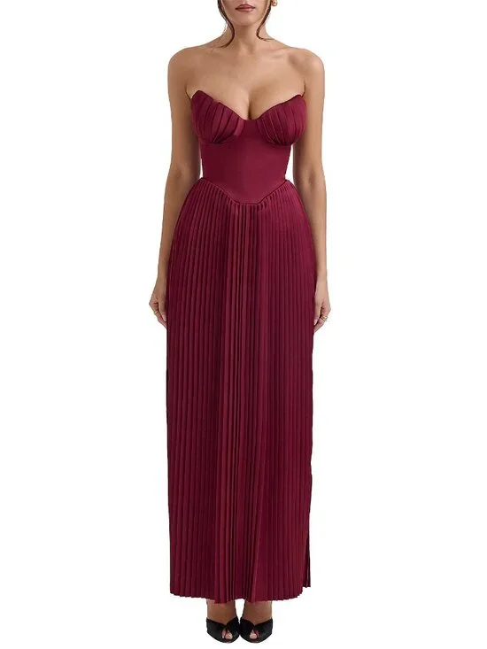 New! House of CB Cabernet Marcella Strapless Pleated Maxi Dress XS 36302 - Picture 2 of 16